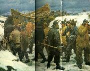 Michael Ancher redningsbaden fores gennem klitterne oil painting